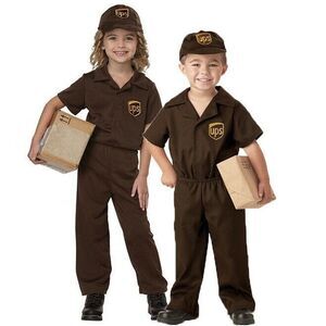 Kids' UPS DRIVER Hallowen Costume Toddler Size Large 4-6 Logo Shirt, Pants, Cap
